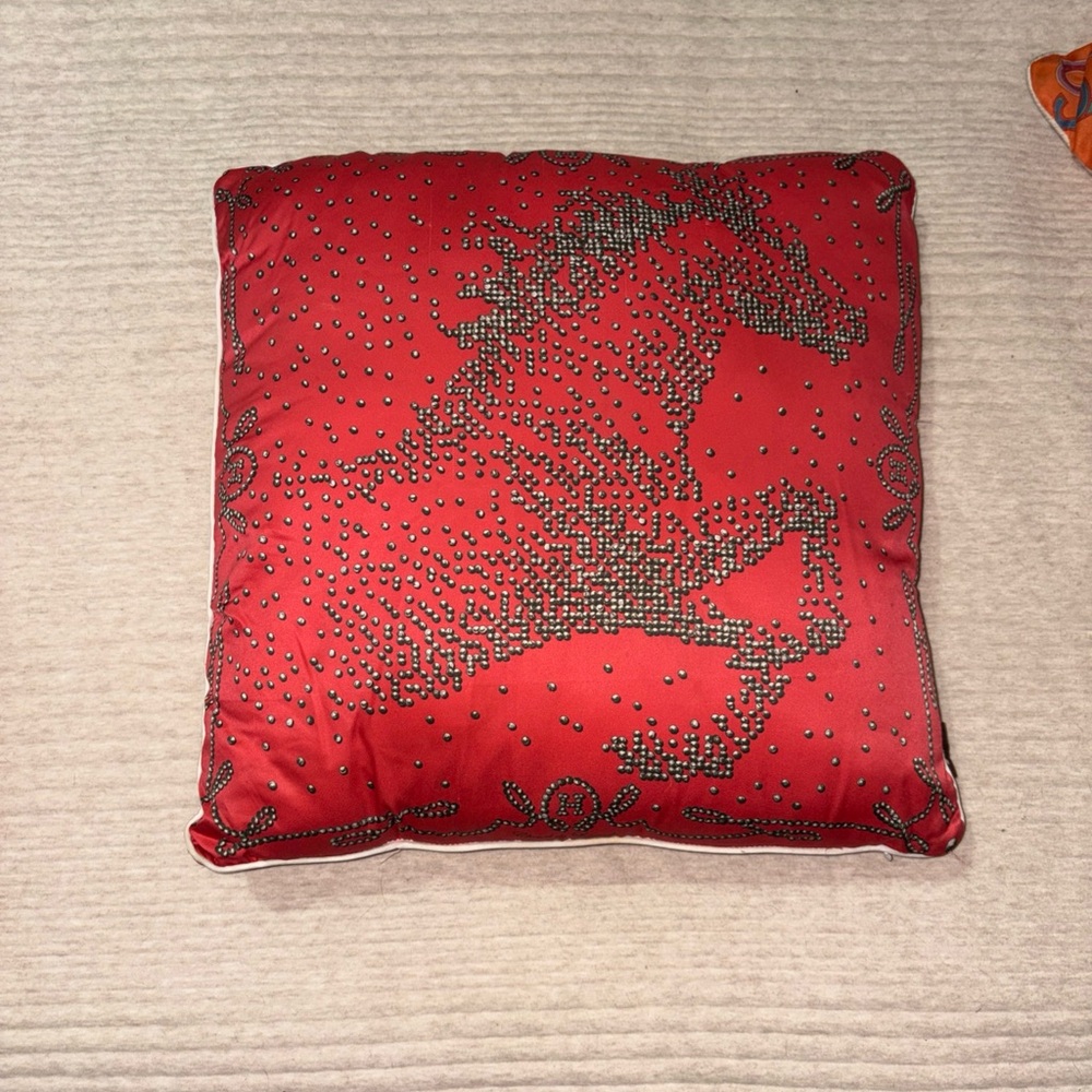 HERMES Vintage Red Decorative Pillow with Horse Design